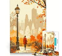 Puzzle pour adultes 1000 pièces Promenade automnale dans un parc de New York Illustration minimaliste Jeu de réflexion amusant et amusant à assembler,idéal pour un moment de détente ou un anniversaire