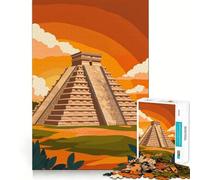 Puzzle pour Adultes 1000 pièces Pyramide de Chichen Itza Design Finement découpé Activité intellectuelle stimulante Jeu de détente Décoration de Noël (38x52cm)