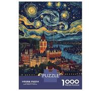 Puzzle pour Adultes 1000 Pièces Quebec Cityscape with Starry Night Sky Puzzle Casse-tête Jeu pour S'amuser en Famille Interaction Parent-Enfant 52x38cm/1000pcs