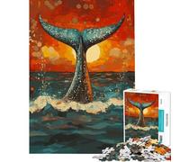 Puzzle pour Adultes 1000 pièces Queue de Baleine au Coucher du Soleil Stimule Le Cerveau l'analyse et la logique Jeu Pratique à partir de 14 Ans (50x75cm)