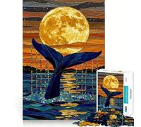 Puzzle pour Adultes 1000 pièces Queue de Baleine Bleue Vitrail Assemblage sans Couture,Jeu de Concentration,Cadeau de détente,Jeu d'anniversaire (50x75cm)
