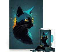 Puzzle pour Adultes 1000 pièces Regard de Chats Noirs Découpe Impeccable Amusant,Jeu de réflexion,Jeu de détente,Décoration Artistique de Noël (38x52cm)