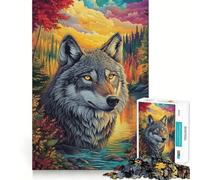 Puzzle pour Adultes 1000 pièces Regard du Loup d'automne Découpe serrée Jeu de logique Amusant Détente Cadeau d'anniversaire pour l'esprit (50x75cm)