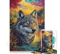 Puzzle pour Adultes 1000 pièces Regard du Loup d'automne Jeu de logique et d'adresse,Jouet Amusant et Facile à Jouer,Cadeau Artistique de Noël (38x26cm)