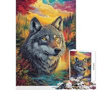Puzzle pour Adultes 1000 pièces Regard du Loup d'automne Jeu Pratique Décoration Parfaite Jouet à Monter soi-même avec des pièces de Formes aléatoires entièrement emboîtables (38x52cm)