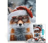 Puzzle pour Adultes 1000 pièces Renard avec Bonnet de Père Noël et Chants, Jeux éducatifs, pour s'amuser en Famille, Collection d'artistes, Beaux-Arts 38x26cm