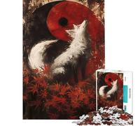 Puzzle pour Adultes 1000 pièces Renard Blanc et Yin Yang Décoration intérieure Jouet Anti-Stress Jeu et Divertissement en Famille (38x52cm)