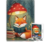 Puzzle pour Adultes 1000 pièces Renard lisant Un Livre sous Une Lampe Champignon Défi Difficile Jeu Manuel pour Les 14 Ans et Plus (Taille 38x52cm)