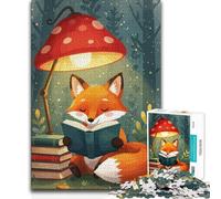 Puzzle pour Adultes 1000 pièces Renard lisant Un Livre sous Une Lampe Champignon Jeu intellectuel Cadeau d'anniversaire 38x52cm (1000 pièces)