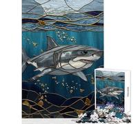 Puzzle pour Adultes 1000 pièces Requin en vitrail Jeu éducatif défi Stimulant décoration Murale renforce Les Liens Amoureux (50x75cm)