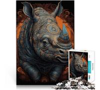 Puzzle pour Adultes 1000 pièces Rhinocéros Animal Jouets de Divertissement Familial avec des pièces de Formes aléatoires entièrement imbriquées 50x70cm