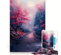 Puzzle pour Adultes 1000 pièces Rivières de Fleurs de Cerisier Premium Découpe Jeu Créatif Jouet Loisirs Créatifs Décoration de Noël (50x75cm)