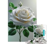 Puzzle pour Adultes 1000 pièces Rose Blanche élégante avec Bouton Jeu Familial Défi d'intelligence Jouet addictif Une œuvre d'art (Dimensions 38x52cm)