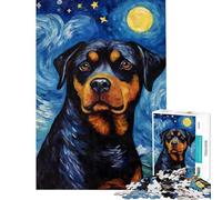 Puzzle pour Adultes 1000 pièces Rottweiler Nuit étoilée Jeu Difficile et Stimulant d'analyse et de logique Décoration Murale Convient aux 14 Ans et Plus 38x52cm