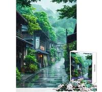 Puzzle pour Adultes 1000 pièces Rue Japonaise pluvieuse Jeu Impossible pour Toute la Famille Décoration intérieure Pièces de Formes aléatoires Parfaitement emboîtables (50x75cm)