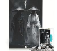 Puzzle pour Adultes 1000 pièces Samouraïs fantômes en Noir et Blanc, Jeu de réflexion, Assemblage de Motifs, pour Les Amateurs de Jeux 50x75cm