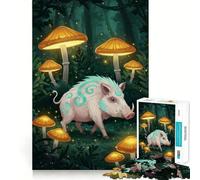 Puzzle pour Adultes 1000 pièces Sanglier dans Une forêt de Champignons enchantée Jeu d'art sans Couture,Cadeau de Concentration,de détente et d'anniversaire (50x75cm)