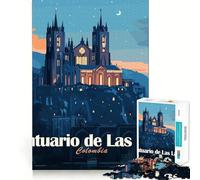 Puzzle pour Adultes 1000 pièces Santuario De Las Lajas, Colombie Illustration Art aux Bords précis Jeu d'adresse créative Jeu de détente Décoration de Noël (38x52cm)