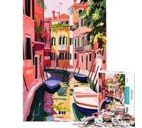 Puzzle pour Adultes 1000 pièces Scène de Canal de Venise aux Tons Pastel Illustration Minimaliste Jeu addictif pour cultiver la Patience Jeu Manuel Décoration Murale Cadeau pour Femmes et Hommes