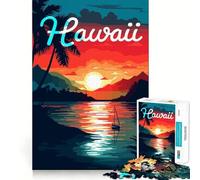 Puzzle pour Adultes 1000 pièces Scène de Coucher de Soleil à Hawaï Décoration aux Bords Nets Jeu de réflexion Détente et Divertissement Cadeau Artistique de Noël (38x26cm)