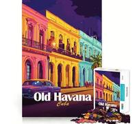Puzzle pour Adultes 1000 pièces Scène de Rue de la Vieille Havane Cuba Bords Nets Décoration Jeu de réflexion Détente et Divertissement Cadeau Artistique de Noël (38x52cm)