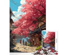 Puzzle pour Adultes 1000 pièces Scène de Rue en Fleurs de Cerisier Jeu de réflexion Difficile Défi Anti-Stress Activités Amusantes à la Maison (38x26cm)