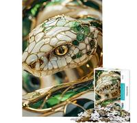 Puzzle pour Adultes 1000 pièces Sculpture de Serpent Vert doré Jouet éducatif et Casse-tête pour Toute la Famille Cadeau pour Femmes et Hommes (Taille 38x26cm)
