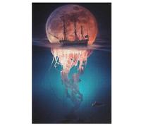 Puzzle pour Adultes 1000 Pièces Sea Pirate Moon Jellypoisson Puzzles en Bois Créatifs-Jeu Pratique -Décoration Familiale （78×53cm）