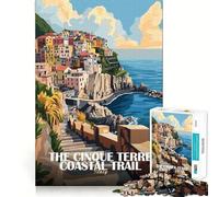 Puzzle pour Adultes 1000 pièces Sentier côtier des Cinque Terre Italie Décoration aux Bords Nets Jeu de réflexion et de détente Cadeau Artistique de Noël (50x75cm)