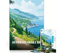 Puzzle pour Adultes 1000 pièces Sentiero Degli Dei, Italie Affiche de Voyage Art sur Bords précis Jeu d'adresse créative Attente à la détente Décoration de Noël (38x52cm)