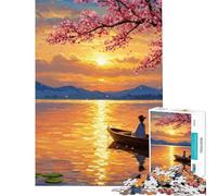 Puzzle pour Adultes 1000 pièces Sérénité au Coucher du Soleil Puzzle représentant Une Fille en Bateau Jeu Familial pour Adultes Course de Vitesse Manuelle Cadeau Unique pour Un Anniversaire ou Noël