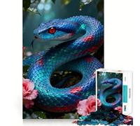 Puzzle pour Adultes 1000 pièces Serpent Bleu et Roses Jeu d'articulation Fine et Amusant,activité intellectuelle stimulante,Jeu Relaxant,Cadeau de Noël apaisant (50x75cm)