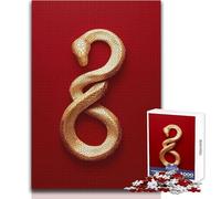 Puzzle pour Adultes 1000 pièces Serpent d'or sur Fond Rouge Impossible Game - Découpe de précision - Cadeau de Noël Secret - Dimensions : 38x52cm