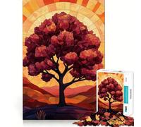Puzzle pour Adultes 1000 pièces Silhouette d'arbre Coucher de Soleil Verre étamé Bords précis Art Jeu d'adresse créative Jeu de détente Décoration de Noël (50x75cm)
