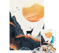 Puzzle pour Adultes 1000 pièces Silhouette de cerf au Lever du Soleil pour Jeu éducatif Jouet éducatif Cadeau de Père Noël Secret décoration intérieure (Dimensions 38x52cm)