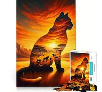 Puzzle pour Adultes 1000 pièces Silhouette de Chat Coucher de Soleil Jeu d'adresse et de réflexion Artistique pour se détendre et s'amuser Pendant Un Anniversaire (50x75cm)