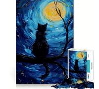 Puzzle pour Adultes 1000 pièces Silhouette de Chat de Nuit Jeu d'adresse et de réflexion Artistique pour se détendre et s'amuser Pendant Un Anniversaire (38x26cm)