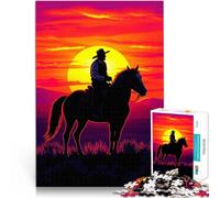 Puzzle pour Adultes 1000 pièces Silhouette de Cow-Boy au Coucher du Soleil Casse-tête Car C'est Un pour Toute la Famille 75x50cm