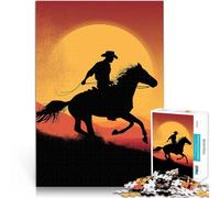 Puzzle pour Adultes 1000 pièces Silhouette de Cow-Boy au Coucher du Soleil Jeu intellectuel Anniversaire et Cadeaux Uniques 38x26cm