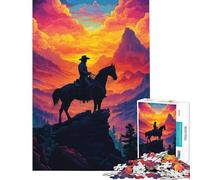 Puzzle pour Adultes 1000 pièces Silhouette de Cowboy au Coucher du Soleil Jeu Manuel Jouet addictif pour cultiver la Patience Cadeaux de Noël Secret Passer Le Temps Pendant Les Vacances (38x26cm)