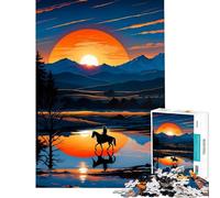 Puzzle pour Adultes 1000 pièces Silhouette de Cowboy au Coucher du Soleil sur Un lac Jeu éducatif et Stimulant Cadeau d'anniversaire (Dimensions 50x75cm)