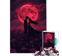 Puzzle pour Adultes 1000 pièces Silhouette Romantique sous la Lune Rouge Jeu Stimulant et éducatif Décoration Parfaite Cadeau Amusant (Dimensions 38x52cm)