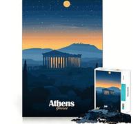 Puzzle pour Adultes 1000 pièces Skyline d'Athènes la Nuit Décoration Clean Fit Jeu de Stimulation mentale Temps de Jeu Confortable Cadeau d'anniversaire Artistique (38x26cm)