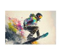 Puzzle pour Adultes 1000 Pièces Snowboard Puzzles en Bois Créatifs-Jeu Pratique -Décoration Familiale （75×50cm）