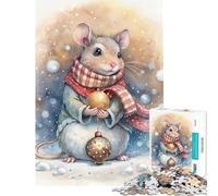 Puzzle pour Adultes 1000 pièces Souris Aquarelle avec décorations de Noël Jeu éducatif et Pratique Difficile et Stimulant pour Les 14 Ans et Plus (38x52cm)