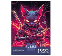 Puzzle pour Adultes 1000 Pièces Sphynx Cat Ninja with Katana Japanese Samurai Animal Puzzles pour Adolescents Jeux Amusants Analyse Et Logique Difficile Et Stimulant 38x26cm/1000pcs