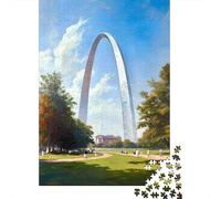 Puzzle Pour Adultes 1000 Pièces St. Louis Gateway Arch Painting-2 Puzzle Pour Adolescents Difficile, Liste De Souhaits Avec Le Père Noël, Jeu Amusant Et Stimulant Pour Toute La Famille 70x50cm/1000pcs