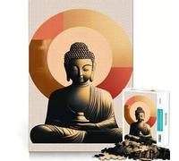 Puzzle pour Adultes 1000 pièces Statue de Bouddha avec auréole géométrique Découpe précise Jeu cognitif et Artistique Jouet de détente Décoration Murale de Noël (50x75cm)