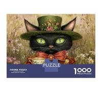Puzzle pour Adultes 1000 Pièces Steampunk Cat with Cup Puzzle Casse-tête Jeu pour S'amuser en Famille Interaction Parent-Enfant 70x50cm/1000pcs