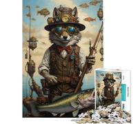 Puzzle pour Adultes 1000 pièces Steampunk Loup Pêche Jeu Impossible pour Un Jeu éducatif Un défi Un Cadeau d'anniversaire pour améliorer la mémoire (Dimensions 38x52m)